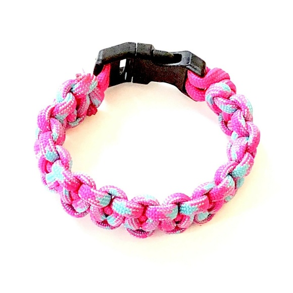 PARACORD SURVIVAL BRACELET in Pink & Blue - Picture 3 of 3